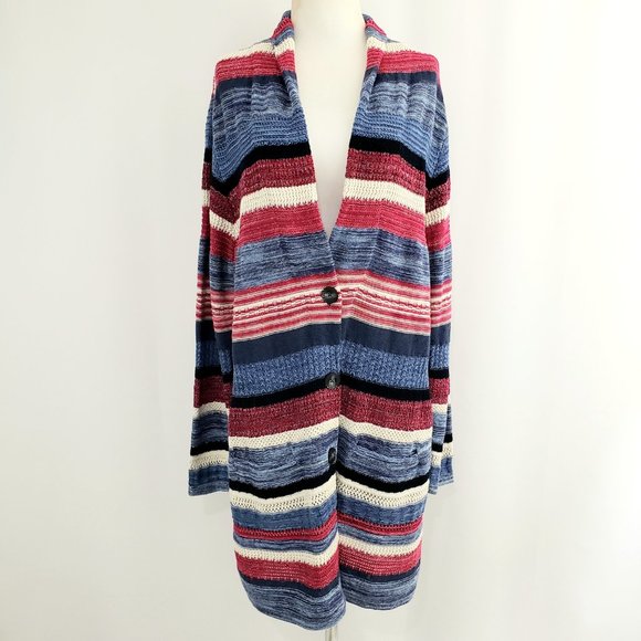 J. Jill NWOT Button-Front Long Cardigan Sweater LARGE Multi-Color Stripe… - Picture 1 of 11
